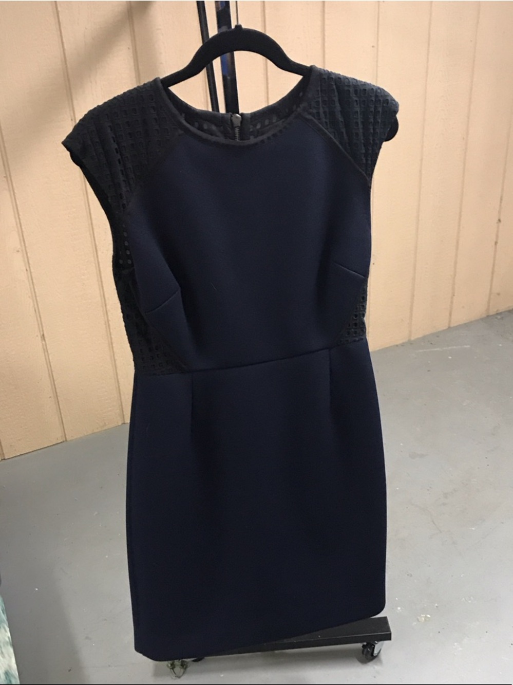 J. Crew Navy Cap-Sleeve Textured Sheath Dress
